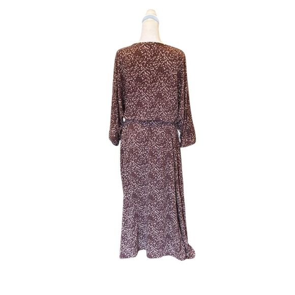 Garnet Hill Faux Wrap Maxi Dress Brown Stretch Tencel Jersey V Neck Womens Large - Picture 2 of 11